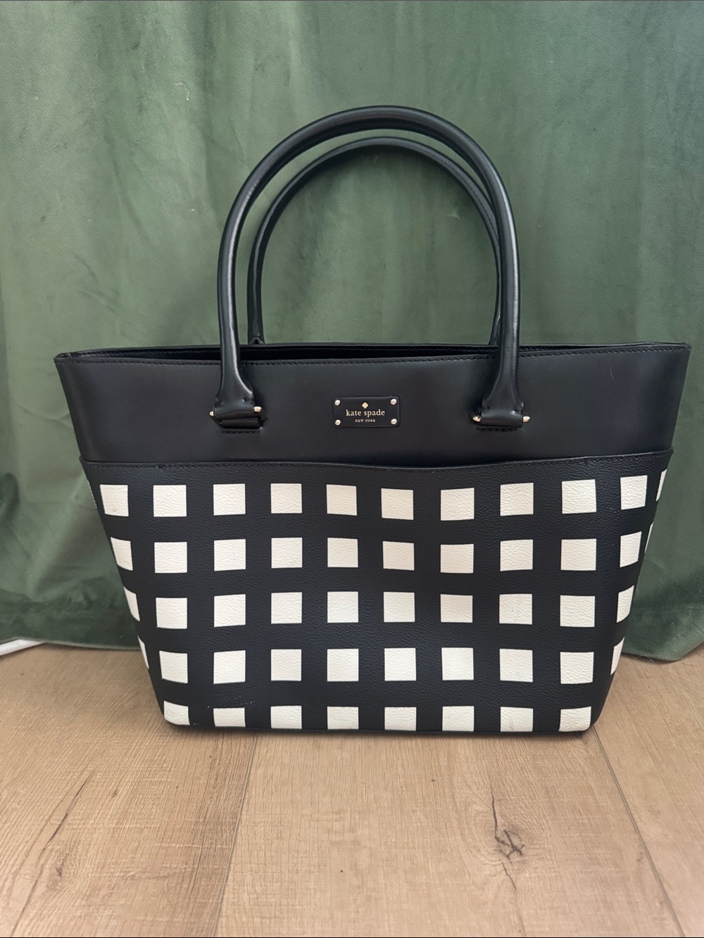 kate spade Black and White Checkered Leather Tote